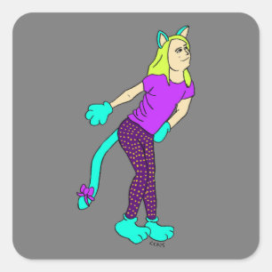 Adesivo Quadrado vinheta quadrada de catgirl