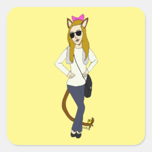 Adesivo Quadrado vinheta quadrada de catgirl