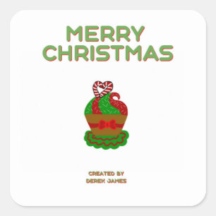 Adesivo Quadrado Vinheta Quadrada de Cupcake de Natal