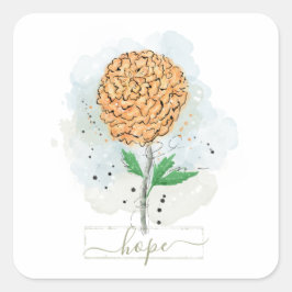 Adesivo Quadrado Vinheta Quadrada de Esperança de Flor Laranja Aqua