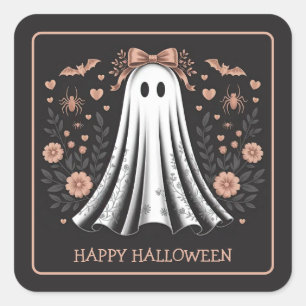 Adesivo Quadrado Vinheta Quadrada de Garota Fantasma Feliz de Hallo
