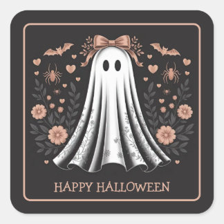 Adesivo Quadrado Vinheta Quadrada de Garota Fantasma Feliz de Hallo