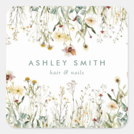 Adesivo Quadrado Vinheta Quadrada de Negócio das Flores Presas