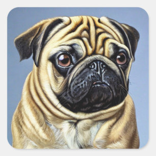 Adesivo Quadrado Vinheta Quadrada de Pug Cujo Canto