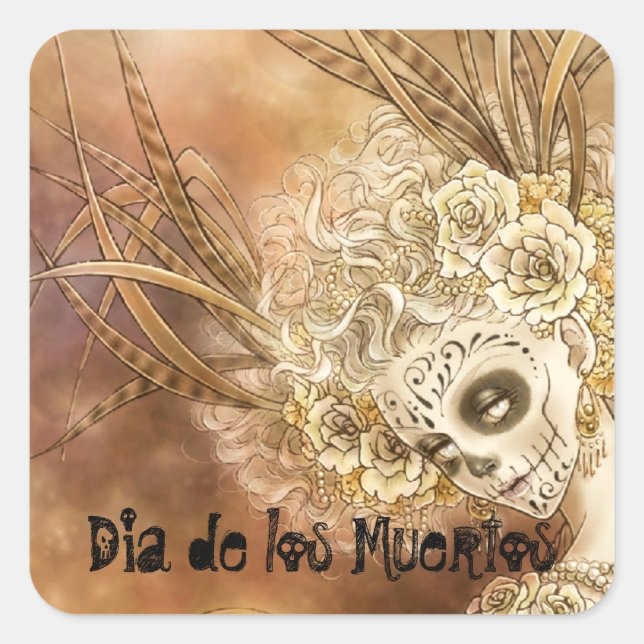 Adesivo Quadrado Vinheta quadrada do Dia de los Muertos (Frente)