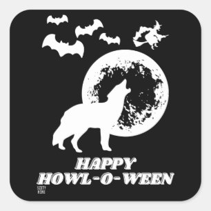 Adesivo Quadrado vinheta quadrada engraçada "FELIZ HOWL-O-WEEN 2"