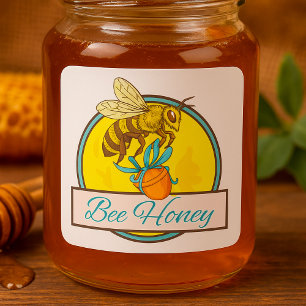 Adesivo Quadrado Vinheta Quadrada Insetos Amarelo de Bee Honey