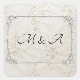 Adesivo Quadrado Vinheta-quadrado de Casamento de rendas bordadas