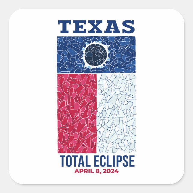 Adesivo Quadrado Vinheta quadrado Eclipse total do Texas (Frente)