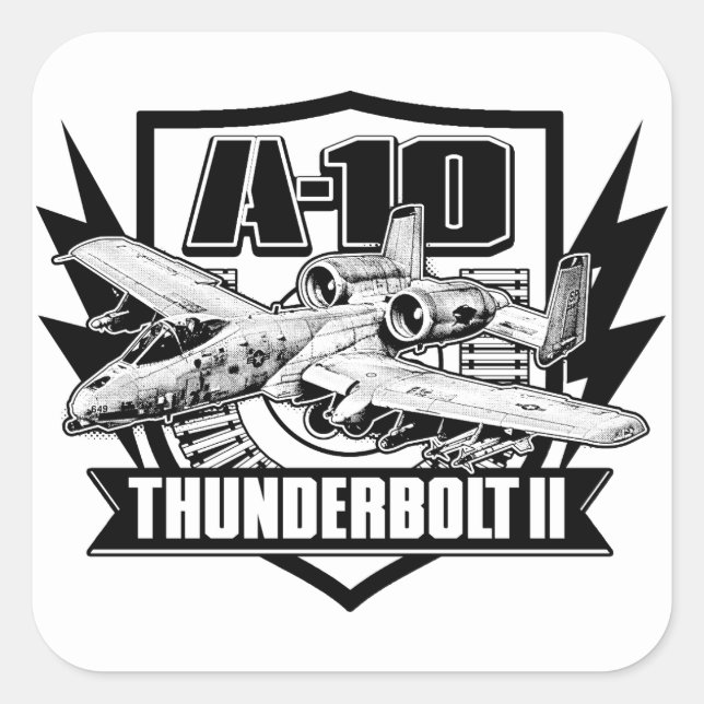Adesivo Quadrado Vinheta redonda clássica A-10 Thunderbolt II (Frente)