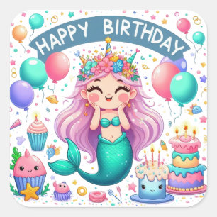 Adesivo Quadrado Vinheta redonda clássica de aniversário feliz Dour