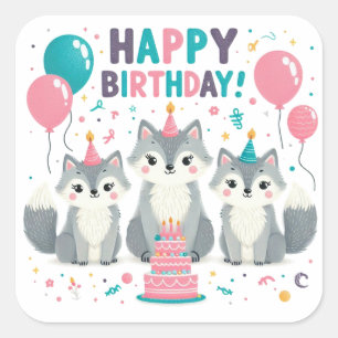 Adesivo Quadrado Vinheta redonda clássica de aniversário feliz Dour