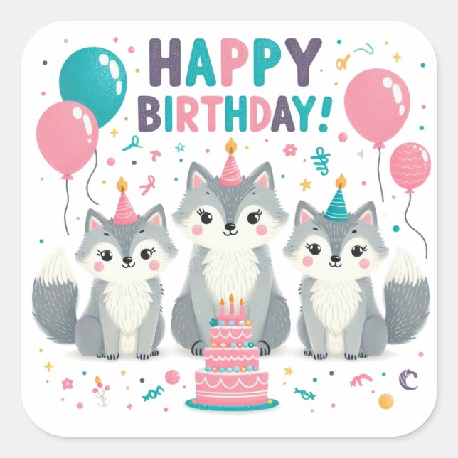 Adesivo Quadrado Vinheta redonda clássica de aniversário feliz Dour (Frente)