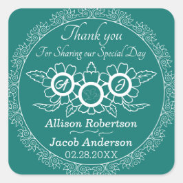 Adesivo Quadrado Vinheta redonda clássica de Casamento Verde e Bran