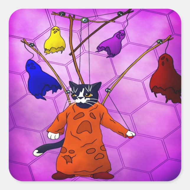 Adesivo Quadrado Vinheta retangular de gato principal de companhia (Frente)