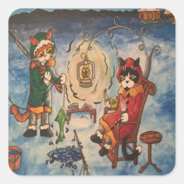 Adesivo Quadrado Vinheta retangular de gelo na pesca noturna