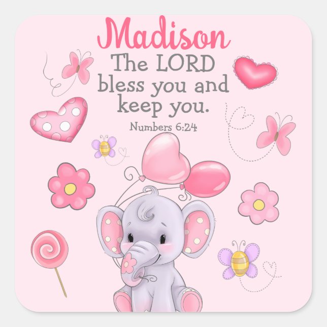 Adesivo Quadrado Vinheta Rosa-Rosa com Escritura Cristã Personaliza (Frente)