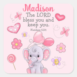 Adesivo Quadrado Vinheta Rosa-Rosa com Escritura Cristã Personaliza