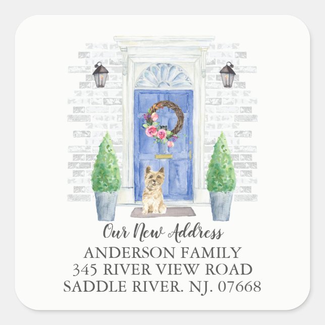 Adesivo Quadrado Vinheta Rótulo de Porta Azul Cairn (Frente)