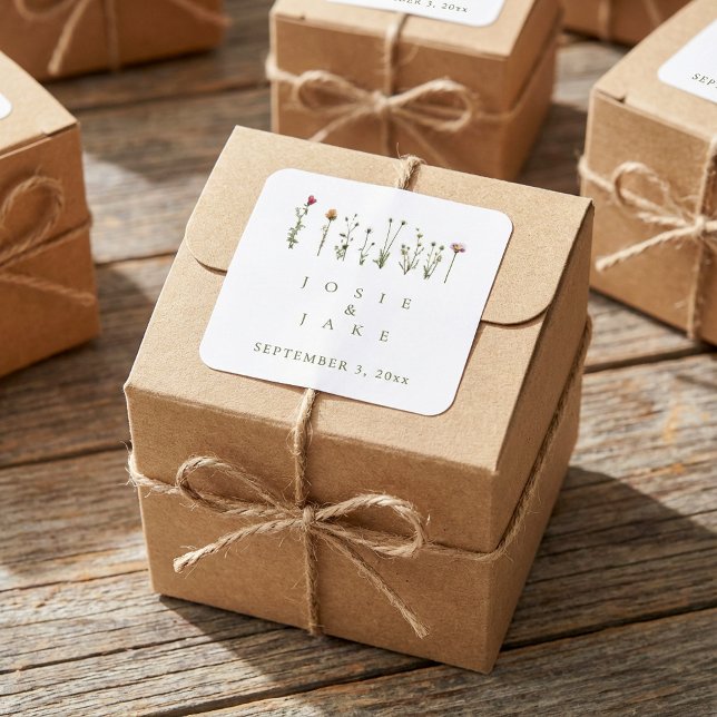 Adesivo Quadrado Vinheta Rustic Weddflower (Rustic Wedding Wildflowers Sticker.)