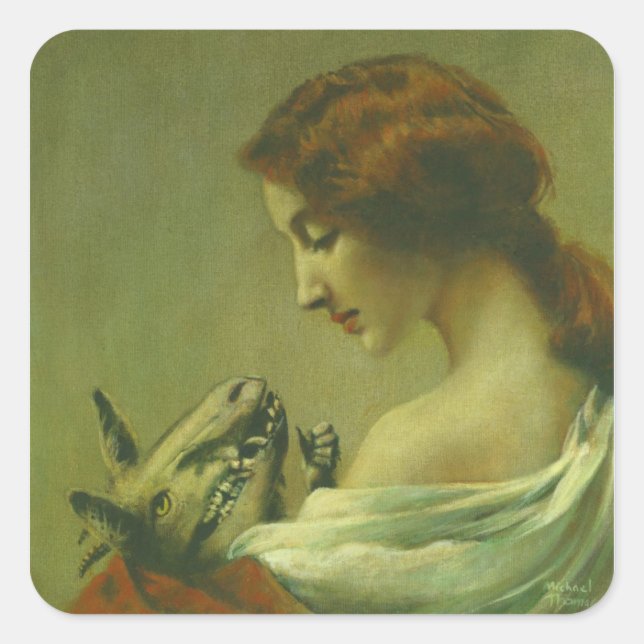 Adesivo Quadrado Vinheta Surreal da Mãe e da Criança Gótica (Frente)