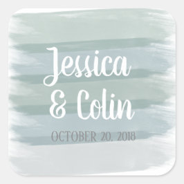 Adesivo Quadrado Vinheta-Traço De Pincel De Água De Casamento
