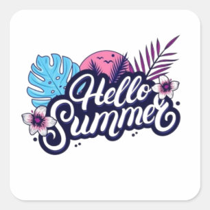 Adesivo Quadrado Vinheta Tropical Hello Summer