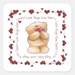 Adesivo Quadrado Vinheta/Urso e Corações