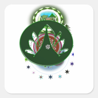 Adesivo Quadrado Vinheta Verde Folha