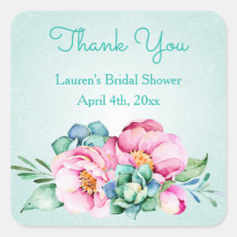 Adesivo Quadrado Vinhetas com Aquarela Cor-de-Água Rosa