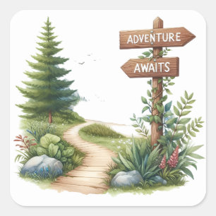 Adesivo Quadrado Vinhetas de acampamento de verão divertidos