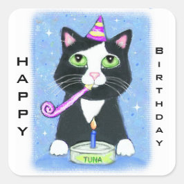 Adesivo Quadrado Vinhetas de aniversário felizes do Cat Lover