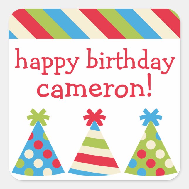 Adesivo Quadrado Vinhetas de Aniversário Personalizadas do Party Ha (Frente)