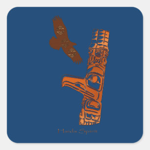 Adesivo Quadrado Vinhetas de Arte Polar da HAIDA SPIRIT Eagle & Tot