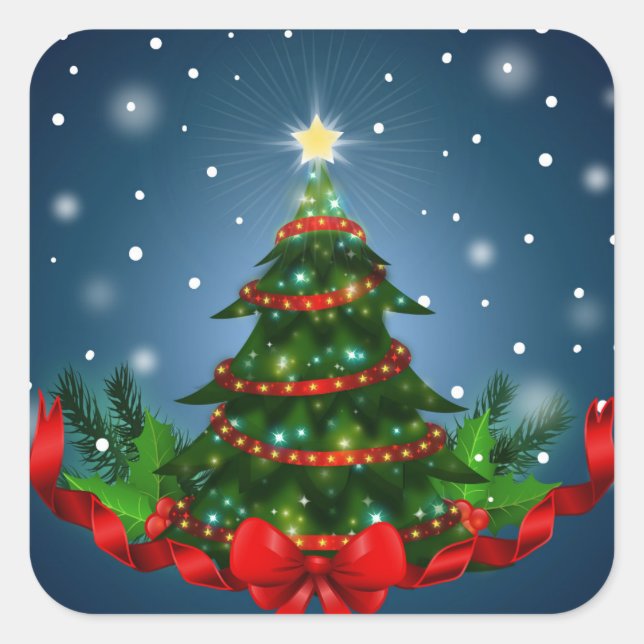 Adesivo Quadrado Vinhetas de árvores de Natal (Frente)