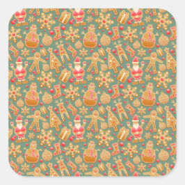 Adesivo Quadrado Vinhetas de biscoitos de Natal