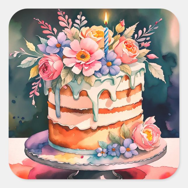 Adesivo Quadrado Vinhetas de bolo de casamento (Frente)