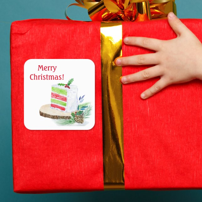 Adesivo Quadrado Vinhetas de bolos de Natal Merry (Criador carregado)