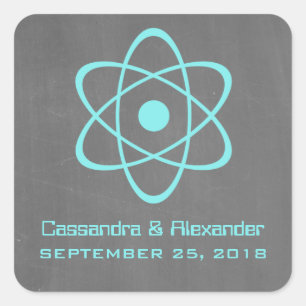 Adesivo Quadrado Vinhetas de Casamento Aqua Atomic Chalkboard