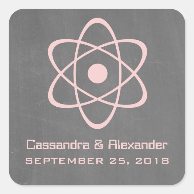 Adesivo Quadrado Vinhetas de Casamento Atômico Rosa (Frente)