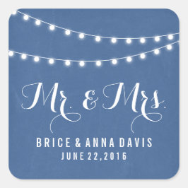 Adesivo Quadrado Vinhetas de Casamento Claro de Corda Azul de Verão