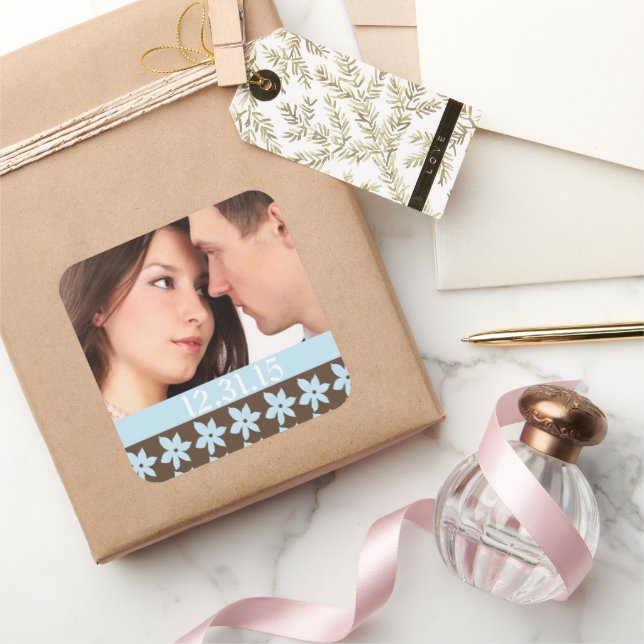 Adesivo Quadrado Vinhetas de Casamento com a sua fotografia (Presentear)