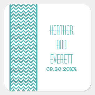 Adesivo Quadrado Vinhetas de Casamento de Borda Chevron Teal