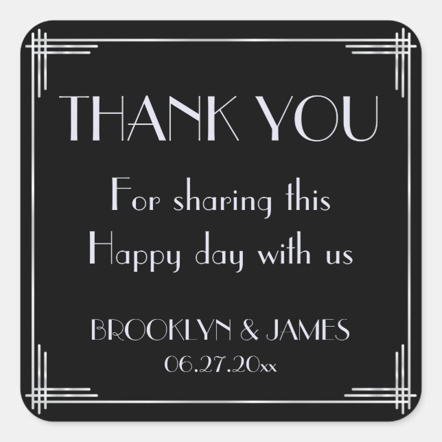 Adesivo Quadrado Vinhetas De Casamento De Deco De Arte Negra (Frente)