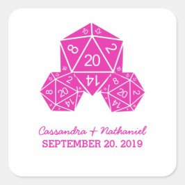 Adesivo Quadrado Vinhetas de Casamento de Dice D20 Rosa