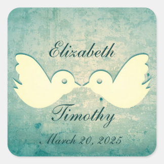 Adesivo Quadrado Vinhetas de Casamento de Parto de Teal