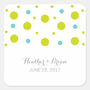 Adesivo Quadrado Vinhetas de Casamento de Teal Verde Confetti