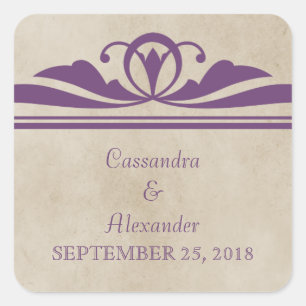 Adesivo Quadrado Vinhetas de Casamento Deco Elegante Roxo