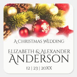 Adesivo Quadrado Vinhetas de Casamento Festivo de Natal