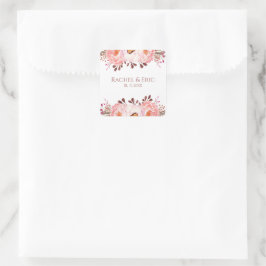 Adesivo Quadrado Vinhetas de Casamento Floral Blush com Nomes Perso